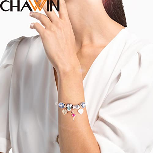 Chawin April Birthstone Charms, Authentic 925 Sterling Silver Love Heart Pendant, Love Rose Gold Charms Fit Reflexions Pandora Charms Bracelet, Necklace, Birthday Gift, Sparkling Diamond White Cz #TOP4