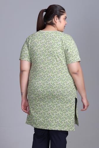Image of RYSH Women's All-Over Printed Cotton Plus Size Longline T-Shirt with Pockets