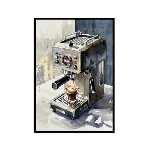 Toile murale de café aquarelle pour habiller un mur vide de cuisine avec cadre noir 20x30