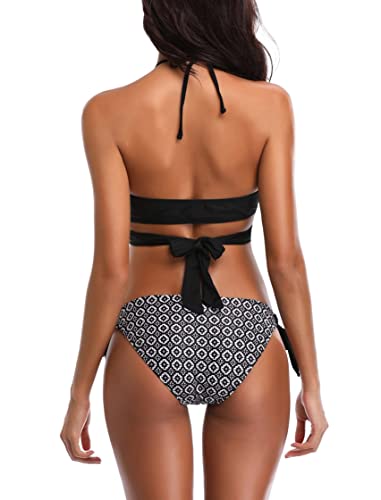 SHEKINI Women's Criss Cross Push Up Halter Bandage Bikini Set Floral Printed Swim Bottoms Two Piece Swimsuits2