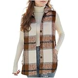 Girls Vest Plaid Fleece Button Down Open Front Sleeveless Jackets Fall Fashion Cute Casual Coat Outerwear Size 10-12