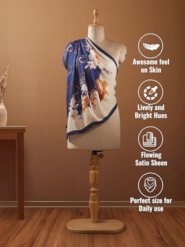 Image of Printed Poly Silken feel Scarf Stole for Women | Stylish, Soft, & Lightweight | Satin Feel Neck Scarf, Hair Scarf, Head Scarf for Women