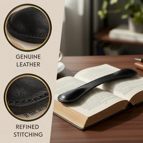 Image of Bey-Berk Black Leather Book Weight (Black), 8.5 inch x 1.75 inch, Genuine Leather Page Paperweight