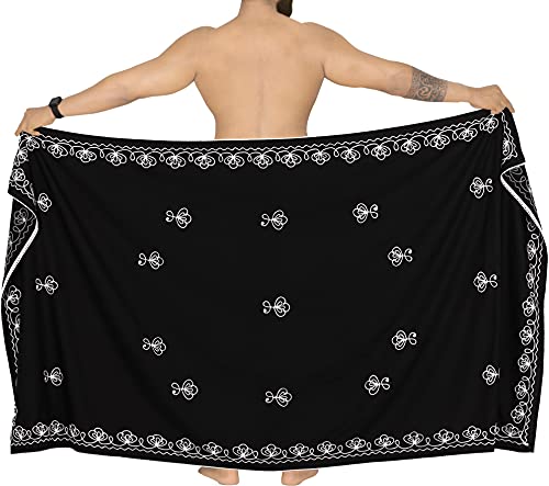 LA LEELA Men's Standard Summer Long Pareo Casual Embroidery Beachwear for Men Cover Up Holidays Beach Wrap Lava Lava Vacation Swimwear One Size Squid Ink3