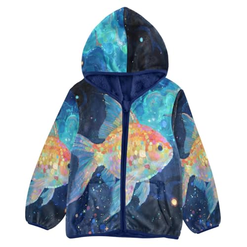 Colorful Fish with Cosmic Background Toddler Fleece Jacket Girl Boys Hooded Fleece Jacket Coat Warm