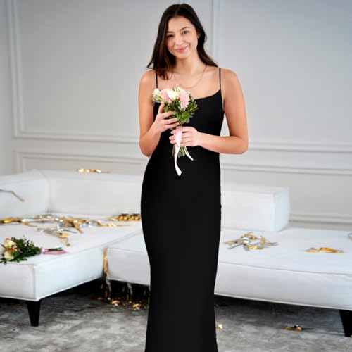 BOYSSPAA Woman Backless Bodycon Maxi Dress Elegant Curvy Sleeveless Spaghetti Strap Long Bodycon Dress for DailyOutings,Party,Dinner,Date,Birthdays (UK, Alpha, S, Regular, Regular, Black) - Image 3