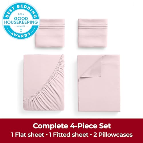 Image of Mellanni Extra Deep Queen Sheets - 4 PC Iconic Collection Bedding - Hotel Luxury, Ultra Soft, Cooling Bed Sheets - Wrinkle, Fade, Stain Resistant (Queen, Blush Pink)