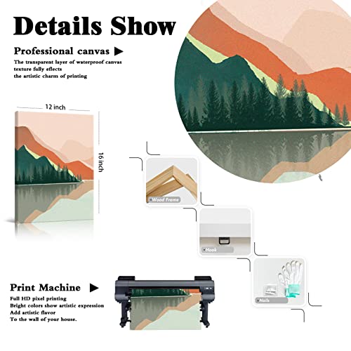 3 Piece Boho Sunset Mountain Landscape Canvas Wall Art Modern Abstract Minimalist Woodland Nursery Decor Room Aesthetic Posters Rustic Sun Forest Tree Lake Animal Deer Prints Painting 12X16In Unframed #TOP6