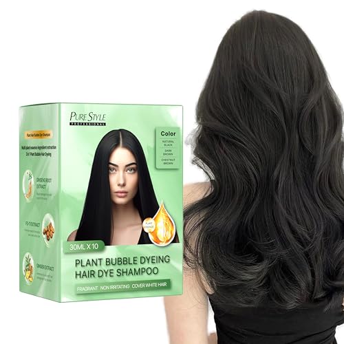 YSNSTYL-PureStyle Bubble Hair Dye Shampoo 3 in 1, Ammonia-Free Gray Hair Coverage, Jet Black Hair Color 30ml x 10 Sachets + Dye Tool Kit