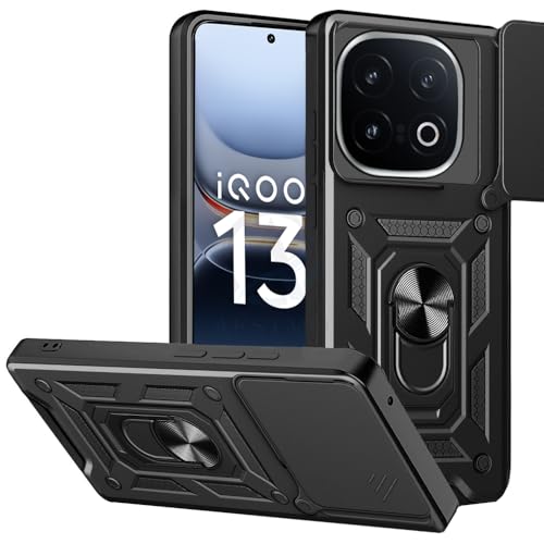 Image of AESTMO Tough Armor iQOO 13 5G Bumper Back Case Cover | Ring Holder & Sliding Camera Shield Cover | 360 Degree Protection Back Case Cover for iQOO 13 5G (Black)