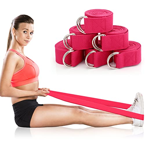 6 Pcs Yoga Strap For Stretching 8 Ft Yoga Exercise Adjustable Straps Yoga Bands With Safe Adjustable D Ring Buckle For Pilates Gym Workouts Yoga Fitness Improves Sitting Posture (Rose Red) #TOP6