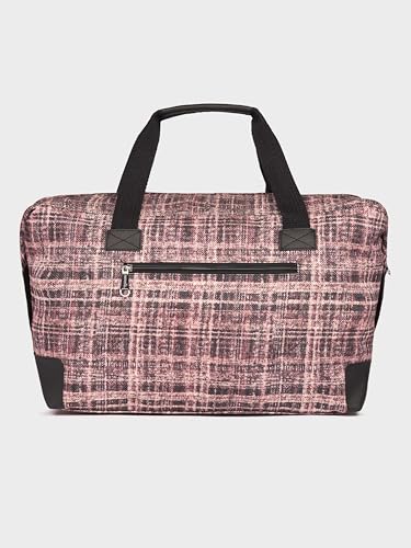 Image of ZOUK Collapsible Duffle Bag for Men and Women | Lightweight Foldable Travel Duffel Bag | Vegan Leather & Handcrafted Fabric | Water-Resistant Lining | 33L Weekend & Short Trip Bag | Cashmere Noir Pink