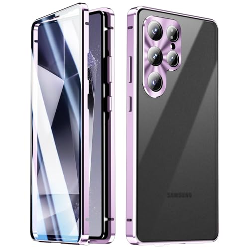 Coque Samsung S25 Ultra violette magnétique intégrale avec cadre en métal et verre