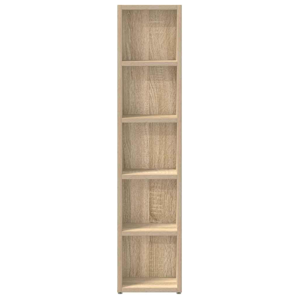 2 scaffali per CD, in rovere Sonoma, 21 x 16 x 93,5 cm, design sottile con 5 scomparti, per CD, DVD, Blu-ray, organizzazione salvaspazio, soggiorno, ufficio