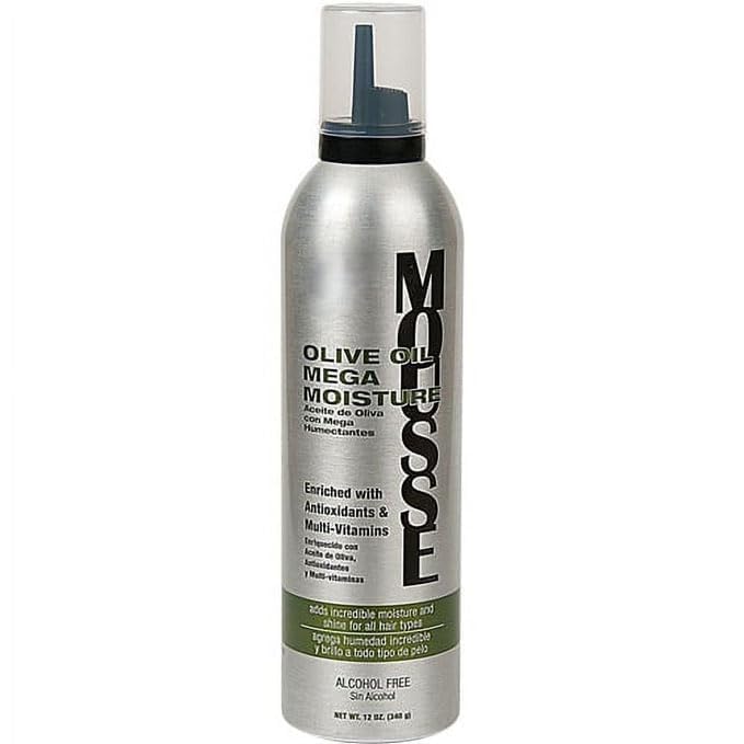 Olive Oil Mega Moisture Hair Styling Mousse, Moisturizing, Pump, Chemically Treated, 12oz (1 Pack)