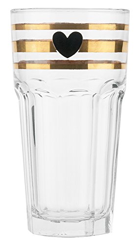 Water Glass with Gold Stripes and Black Heart Large