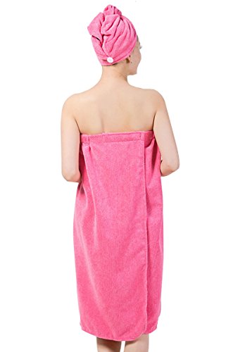 CLARA Women Girls Microfiber Spa Bath Towel Wrap Quick Dry Hair Turban Cap Set Pink