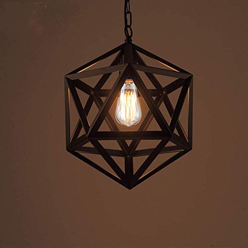 Lustre E27 industriel noir de 35cm éclairant 10m² avec structure polyèdre