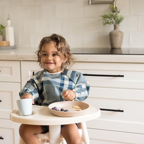 Image of Tiny Twinkle Long Sleeve Bib for Babies & Toddlers | Waterproof Smock Bib for Eating | Machine Washable & Mess-Proof Feeding Essentials | Newborn Shower Gift (Gingham, Small 6-24 Months)