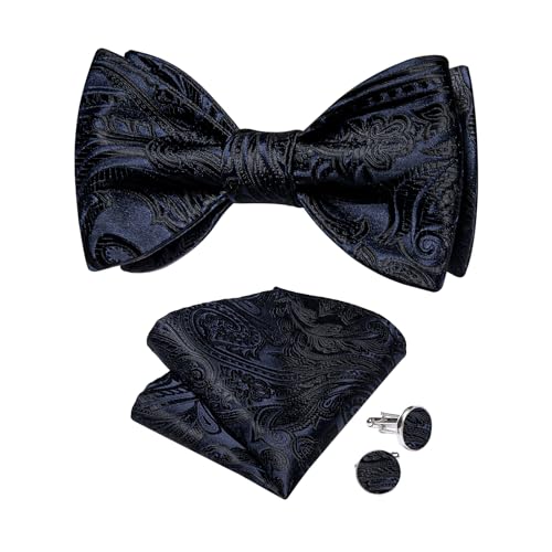Image of DiBanGu Mens Silk Self Bow Tie Set 4PCS for Tuxedo Wedding