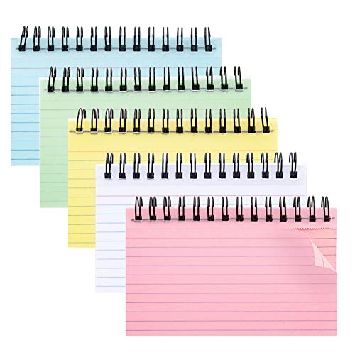 5 Stück Karteikarten Groß Bunt mit Spiral Ring Designer, 5x3 Inch Linierte Karteikarten Vokabelkarten Index Cards Lernkarten Flash Cards Notizblock Klein füR Schul, BüRo, GedäChtnis, Haftnotiz Cover