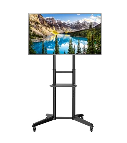 Universal Mobile Floor TV Stand on Wheels for 37-70 Inch LCD/LED/OLED Plasma Flat curved Screen, Moving Cart Mount Height adjustable Free Standing, Metal Wheels, MAX 50KG and VESA 600x400mm - Black
