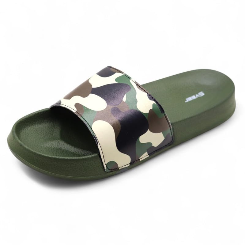 Image of SVAAR Men's Camouflage Printed Slides | Soft Cushioned Slip-On Slippers for Casual, Indoor & Outdoor Use