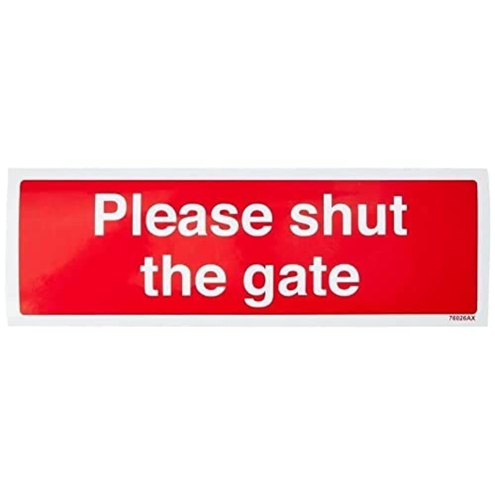 Cartello agricolo generico Please Shut The Gate (in inglese), autoadesivo, con paesaggio, 300 mm x 100 mm, rosso. 76026 AX-S di Vsafety