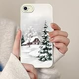 NBCDSUJ Christmas Winter Cabin Pine Phone Case for iPhone SE 2022/SE 2020/8/7 Case Snow Pattern Shockproof Soft Protective for Women Men Phone Cover Funda for iPhone SE 2022/2020 4.7 Inch White