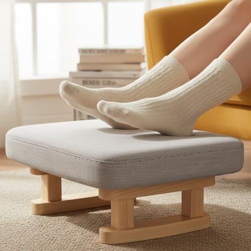 Xtrillogen Small Footstool Ottoman with Stable Wooden Legs Pouffe Footstools Modern Furniture Foot Stools Contemporary Foot Stool for Living Room Bedroom Sofa Area Office Hallway(Light Gray)