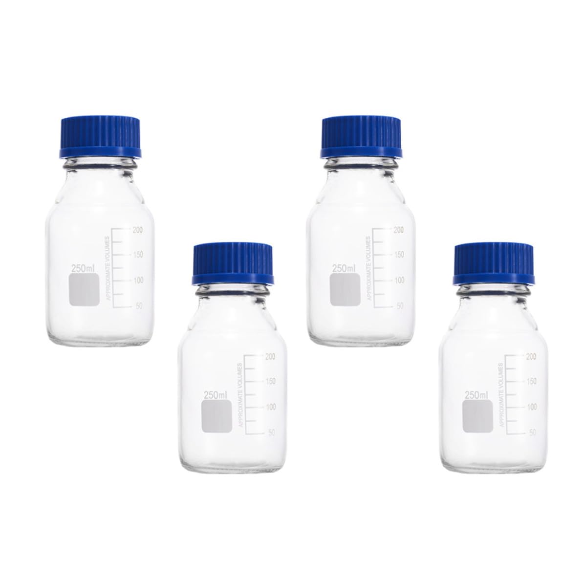 Flacons de réactif en verre antidérapants 250 ml transparents avec couvercle hermétique x4