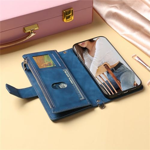 Étui portefeuille iPhone 14 Pro Max rose cuir avec zip et double dragonne - 3
