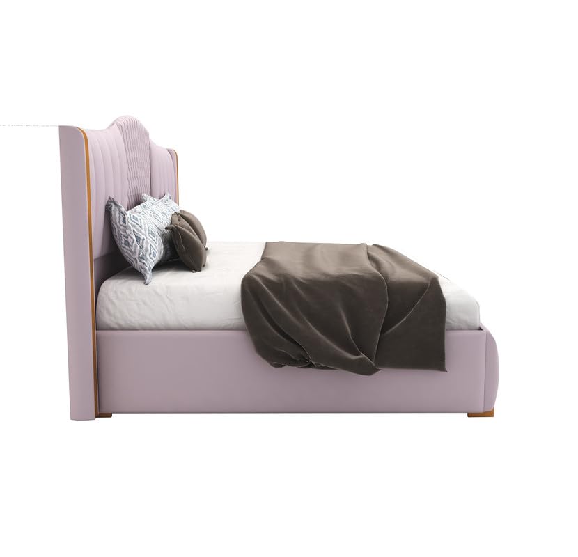 Image of MAMTA DECORATION Solid Wood King Size Bed for Bedroom with Box Storage | Premium Velvet Upholstery Double Bed with Tufted Headboard | Modern Palang Cot Bed for Home, Hotels & Guest Room | Light Purple