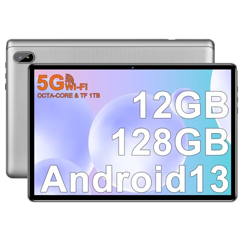 FACETEL 10 Zoll Android 13 Tablet PC Mit 5G WLAN Octa-Core 2.0Ghz | 12GB RAM + 128GB ROM (TF 1TB) | FHD | Doppelkamera | 6000mAh | Bluetooth 5.0, Mit Case, Silber