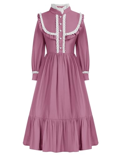 Scarlet Darkness Girls Dresses Long Sleeve Casual High Neck Girl Dress Children Kids Ruffle Trim Outfits