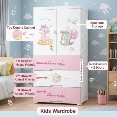 Image of Strassis Design Multipurpose Stackable Plastic Cupboard Drawer for Clothes Storage, Almirah for Clothes, Foldable Wardrobe Cabinet Organizer for Office, Kitchen, Bathroom (Sweet-Heart)