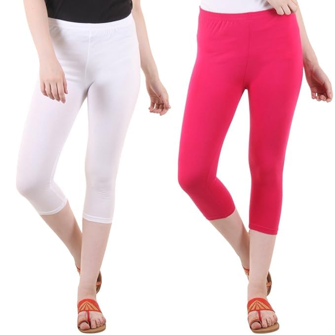 Image of DIAZ Women Cotton Stretchable Capri | Slim /Regular Fit | Breathable Yoga, Gym & Lounge Wear | Mid-Waist Stretchable 3 /4 Length Leggings with Wide Waistband - Pack of 1