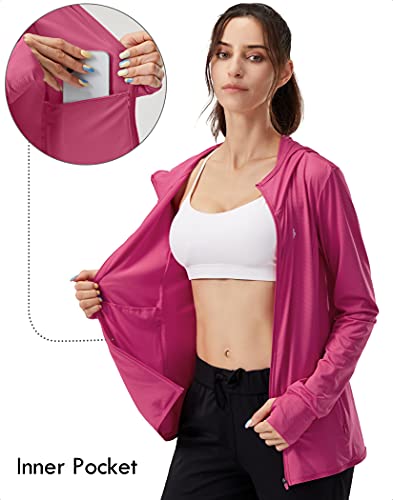 Soothfeel Women's Upf 50+ Sun Protection Hoodie Jacket Lightweight Long Sleeve Sun Shirt For Women With Pocket Hiking Outdoor Rose Red S #TOP2