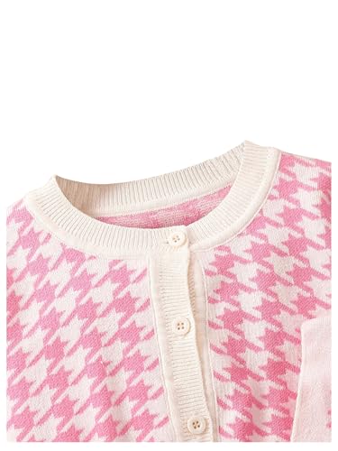 Verdusa Girl's 2 Piece Outfits Houndstooth Sleeveless A Line Short Dress with Button Down Cardigan3