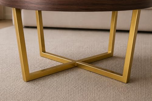 Image of ArtScape Coffee Table Smart Furniture Luxury | Living Room, Bedroom, Office| Walnut Finish | Engineered Wood with Metal Frame and Silica Sand | 67 cm Diameter