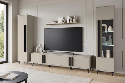 Muebles Slavic Conjunto Muebles de Salon Modernos Helsinki II - Juego de Mueble TV Salon, Dos Armarios Colgantes y un Estante Colgante - Comedor Completo con LED