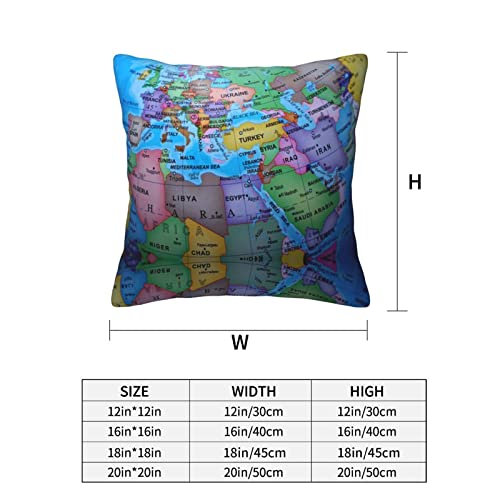 2Pcs Throw Pillow Covers Set,Multicolored Globe Map Double Size Printed Pillow Cases,Square Home Pillowcase Protector For Decorative Soft Cushion Cover 18 X 18 Inch #TOP1