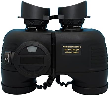 7x50 HD Waterproof Military Marine Binoculars w/Internal Rangefinder & Compass for Bird Watching,Boating and More(Black)