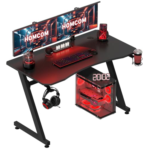 Image of HOMCOM Gaming Desk 120 x 65 cm Steel Frame, Cup Holder Computer Desk Black