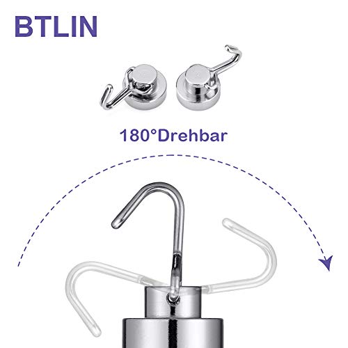 BTLIN Magnethaken Mini, Stark Neodym Magnete mit Klein Haken, Vertikale Tragfähigkeit 8KG Geeignet für Küchen Büro 12Stück
