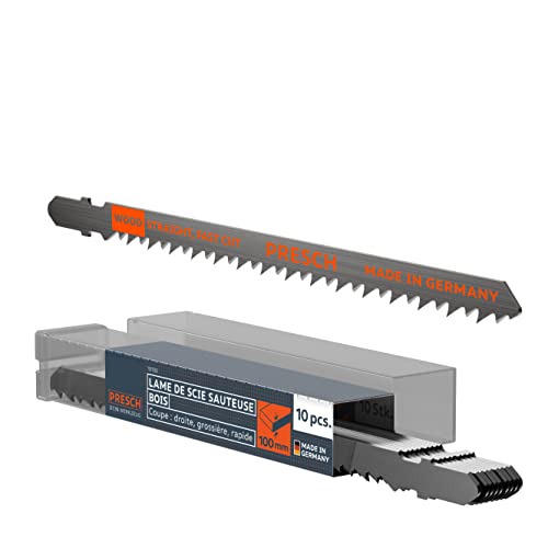 Presch Lames de scie sauteuse Bois Longues 10 pièces - Découpe droite et rapide (5-100 mm) - Lames haute longévité à emmanchement en T pour toutes les...