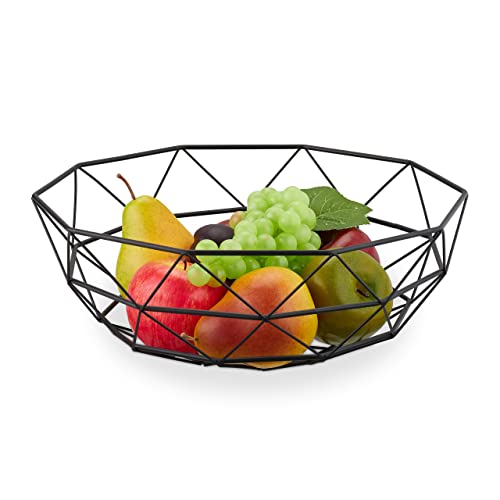 Relaxdays Centrotavola Portafrutta in Metallo, 13,5x34,5x34,5 cm, Cestino Porta Frutta e Verdura, Design Moderno, Nero