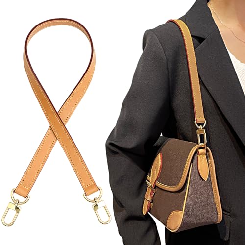 Image of Genuine Vachetta Leather Strap for Bag,Shoulder Purse Strap Replacement Fit for Speedy Pochette Metis (Beeswax-Width:0.70in&Length:25.6in,Double Buckles)