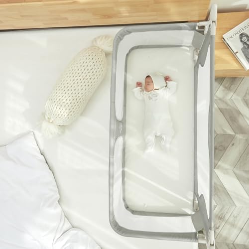 Image of LINKSAW 3 in 1 Portable Crib,Folding Bedside Crib Side Bed Rail Guard, Breathable Visual Mesh Window Cot Side Baby Bed, Infant/Baby Boy/Baby Girl, Gray
