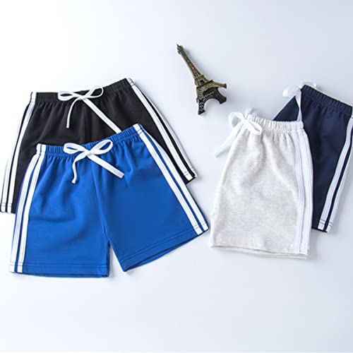 Gfqlong Toddler Boys Girls 3 Pack Cotton Runing Athletic Shorts,Kids Summer Casual Fashion Soccer Shorts,Grey+Navy Blue+Black,6-8 Years #TOP3